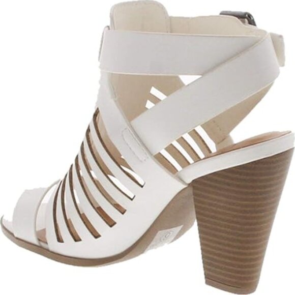 Gladiator Cutout Stacked Heel Sandal Shoes with Adjustable Ankle Buckle - Picture 3 of 4